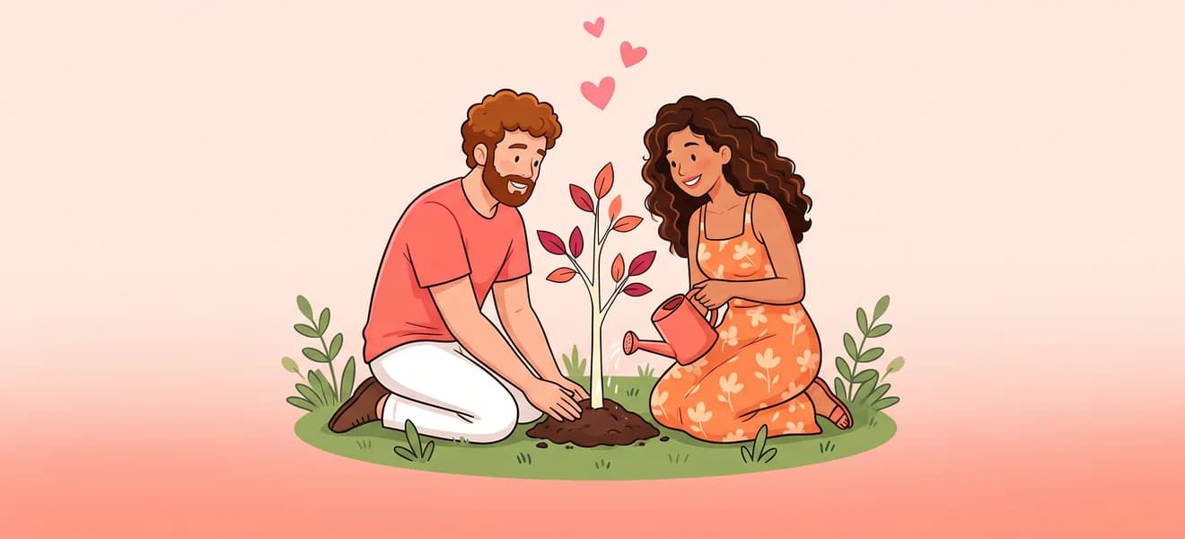 A couple planting a small tree together