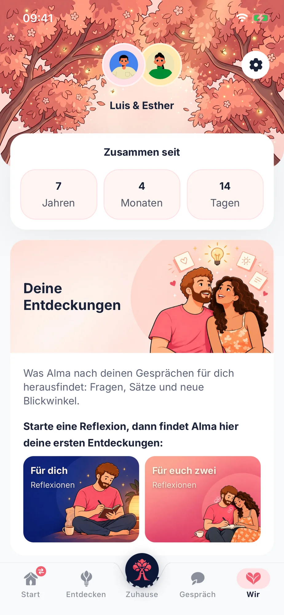 Wir in Tilia: Luis und Esther, seit 7 Jahren zusammen, mit den Reflexionen Für dich und Für euch zwei